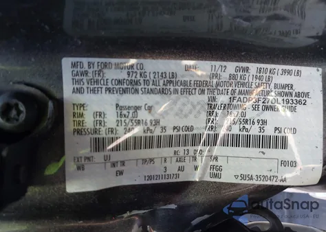 2013 Ford Focus Se from USA, damaged, VIN 1FADP3F27DL193362